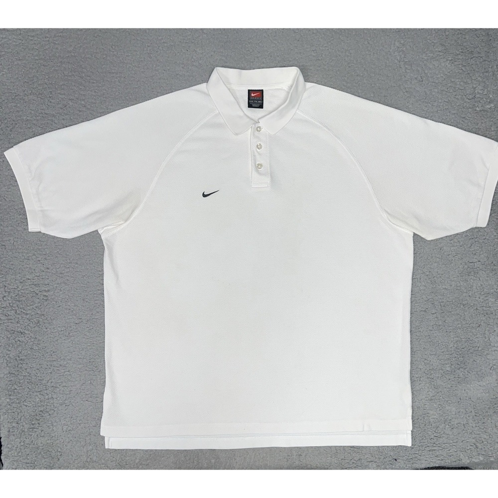 VTG Nike Team Shirt Mens Sz 2XL XXL White Polo Embroider Swoosh Golf Performance